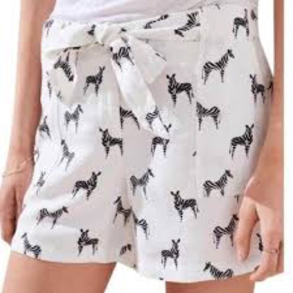 LOFT Linen Blend Tie Waist Zebra‎ Print Shorts